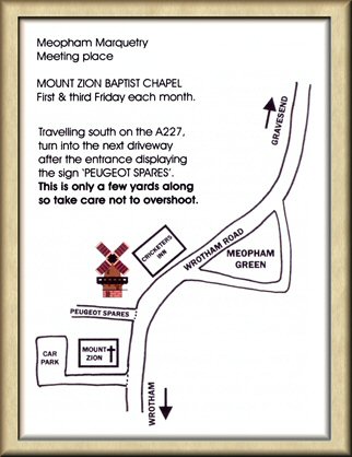 Map: This is where you can find Meopham Marquetry. We are in the Mount Zion Baptist Chapel.